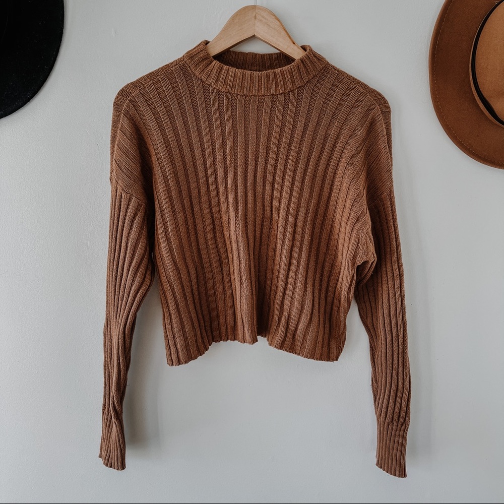 AMERICAN EAGLE | Brown Ribbed Cropped Sweater XS
